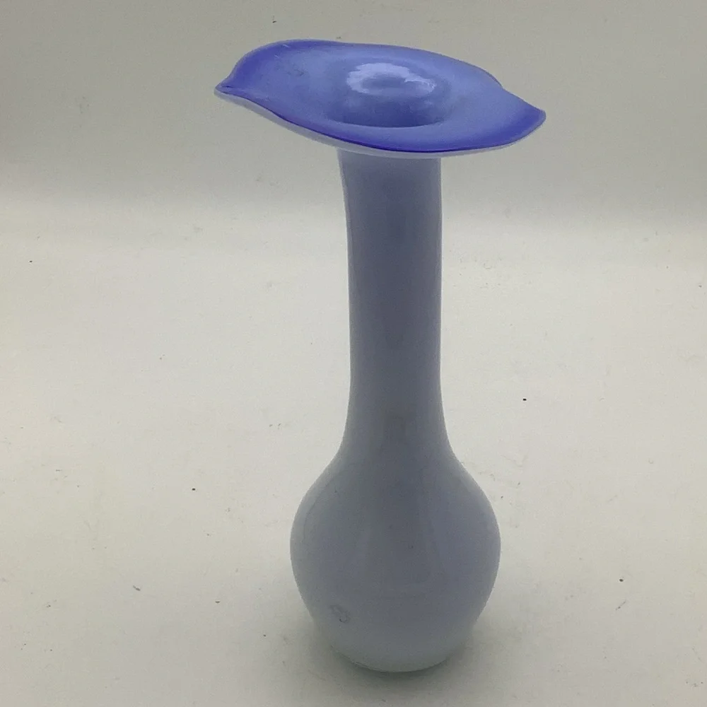 Elegant Art Glass Bud Vase in Blue and White